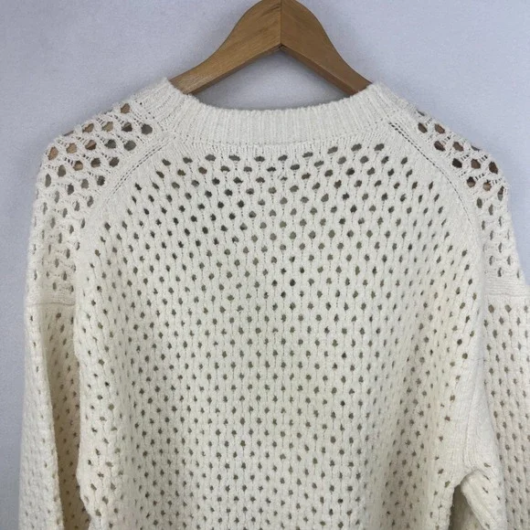 Varley Grady Boucle Sweater Sz S Coconut Milk Ivory Open Knit Cotton Blend - Picture 6 of 14